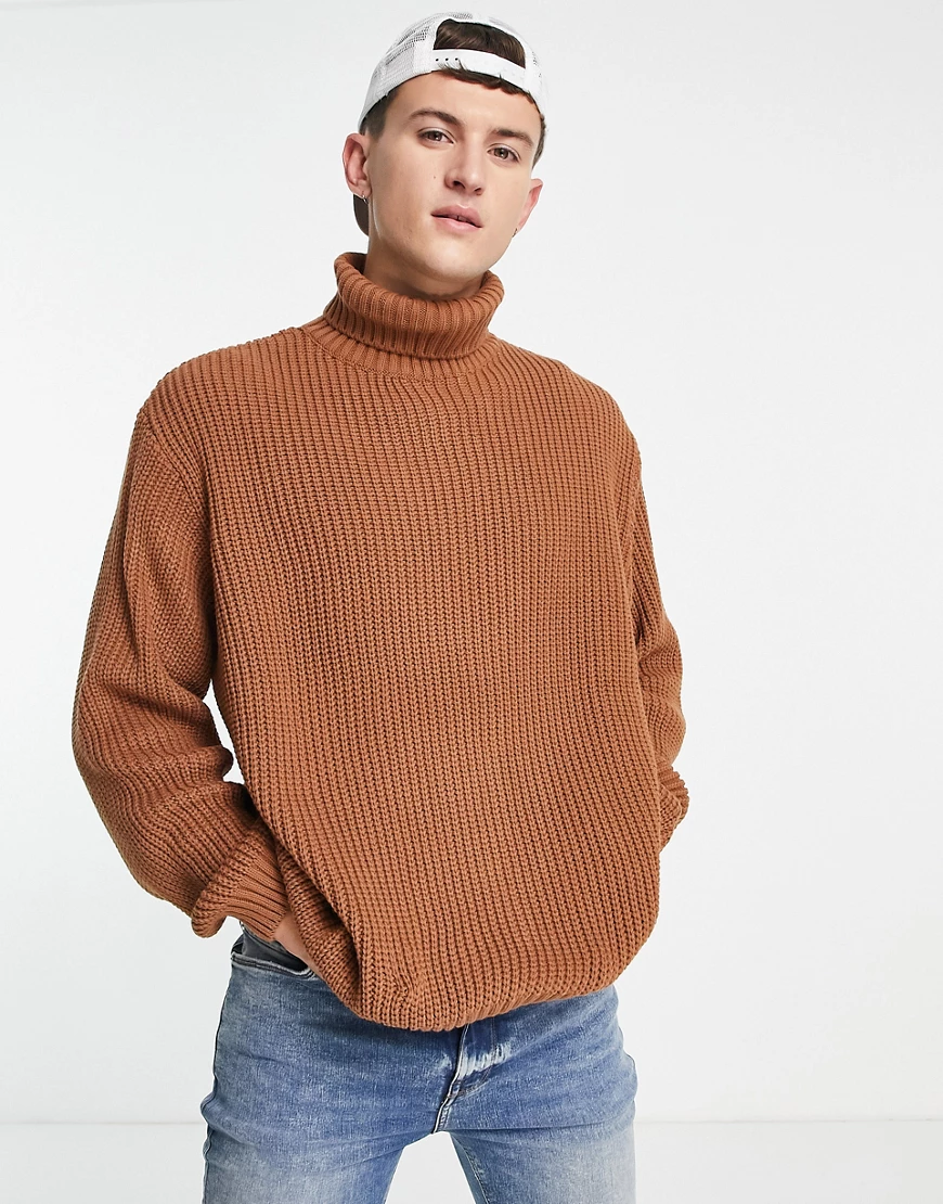 ASOS DESIGN – Oversize-Strickpullover im Fischer-Rippenstrick mit Rollkrage günstig online kaufen