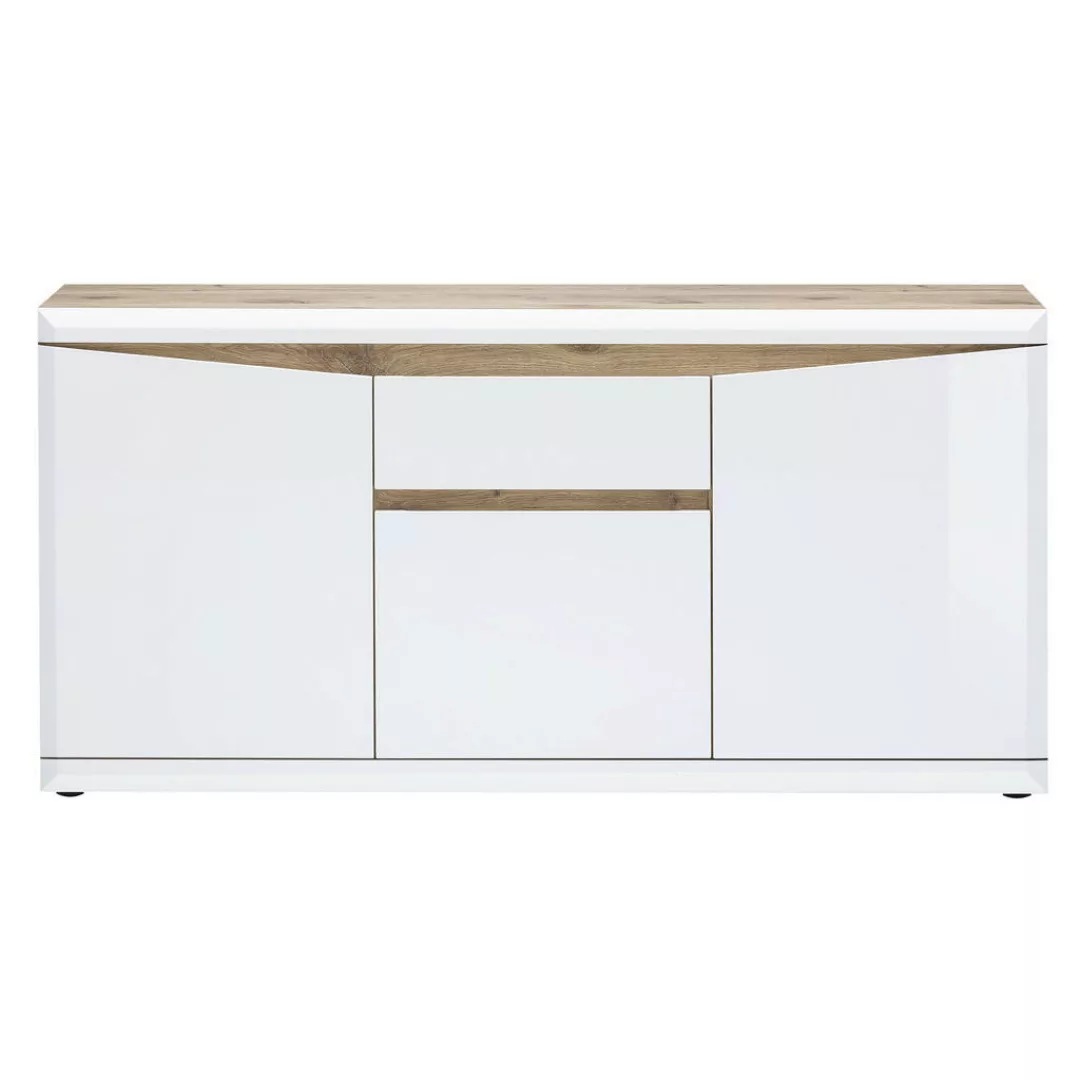 Sideboard Tampa Eiche Viking Nachbildung weiß Hochglanz B/H/T: ca. 180x86x4 günstig online kaufen