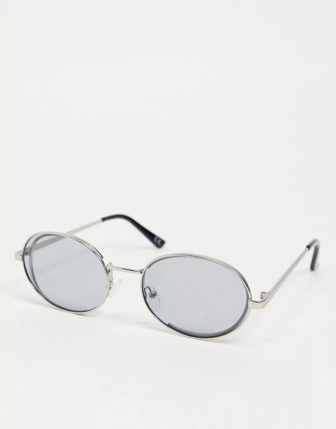 ASOS DESIGN – Silberne, ovale Metall-Sonnenbrille mit abgerundeten Bügelend günstig online kaufen
