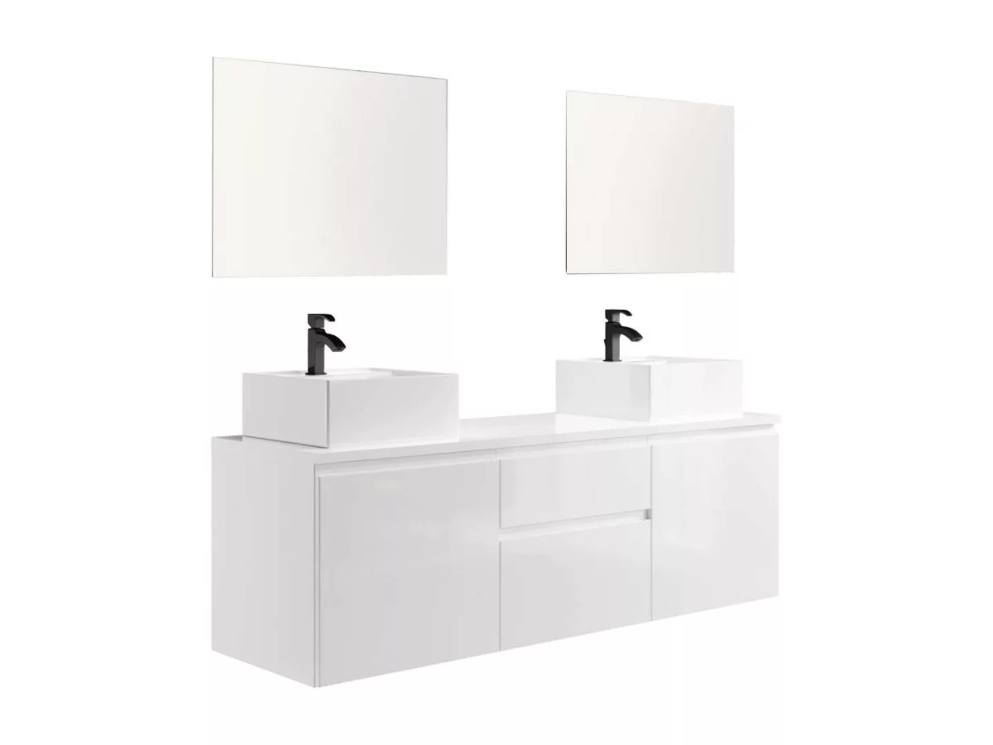 Waschbeckenunterschrank mit Doppelwaschbecken und Spiegeln - Weiß - 150 cm günstig online kaufen
