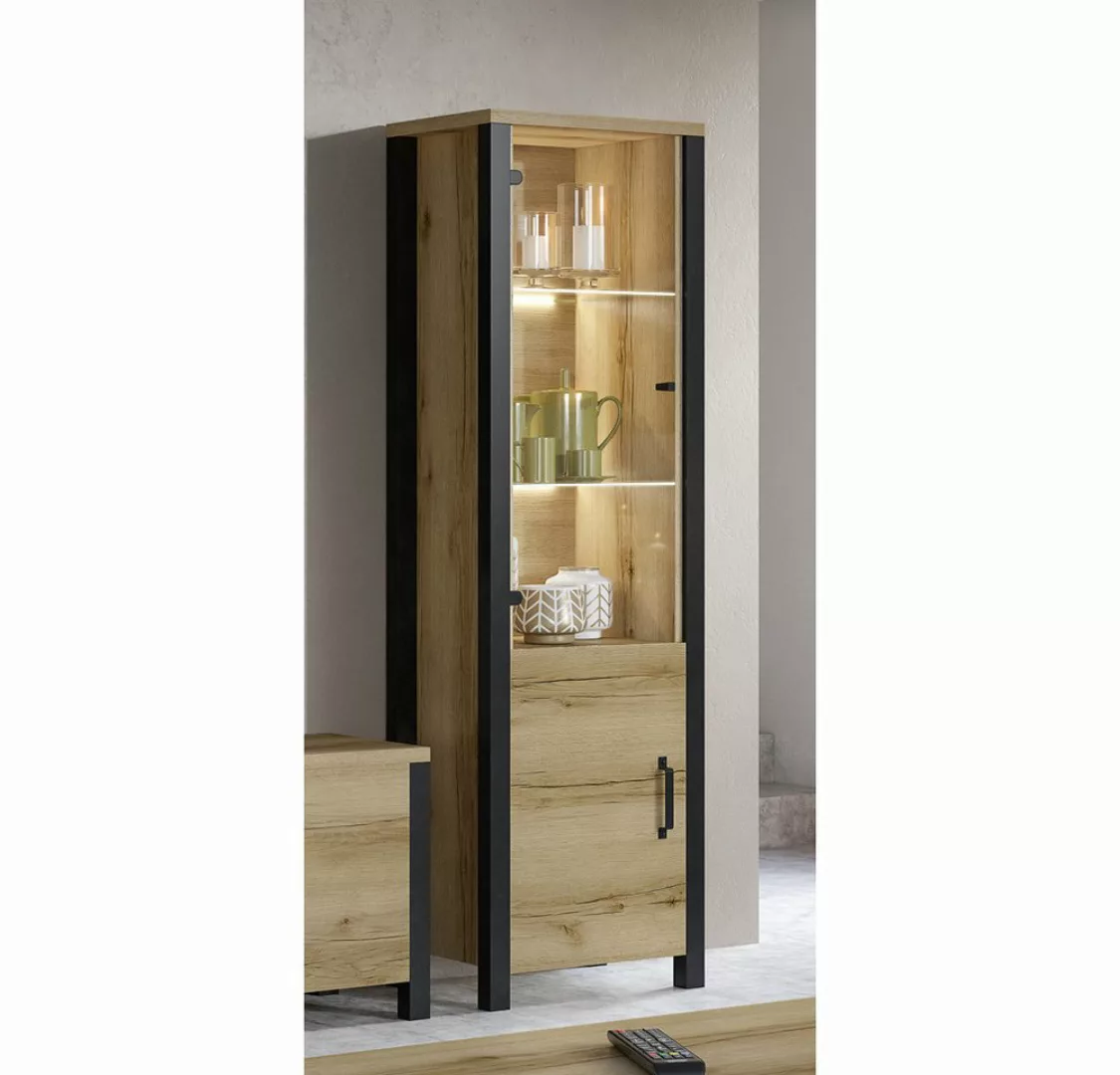 Lomadox Vitrine ORADEA-83 Grand Natural Oak Nb. mit schwarz supermatt 56/19 günstig online kaufen