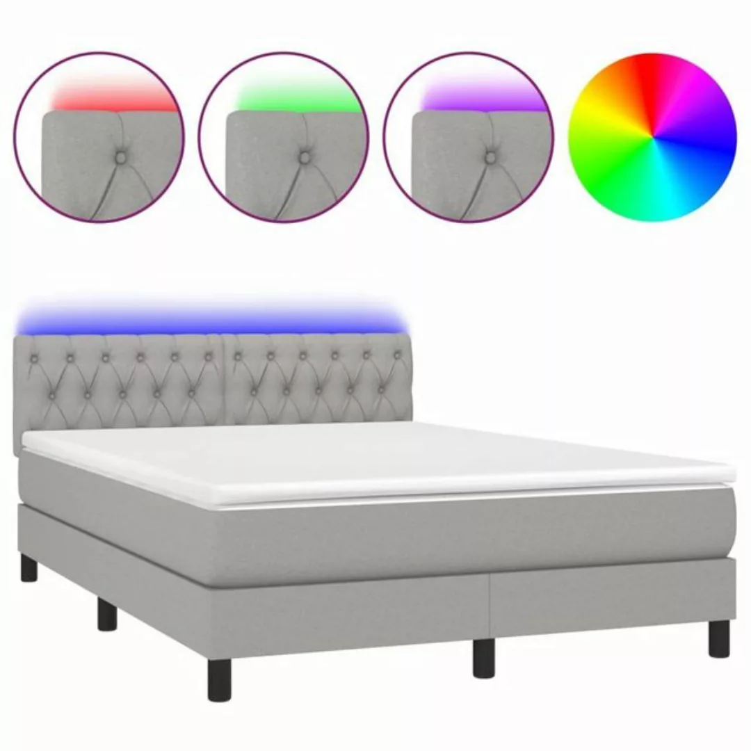 vidaXL Boxspringbett Boxspringbett mit Matratze LED Hellgrau 140x200 cm Sto günstig online kaufen