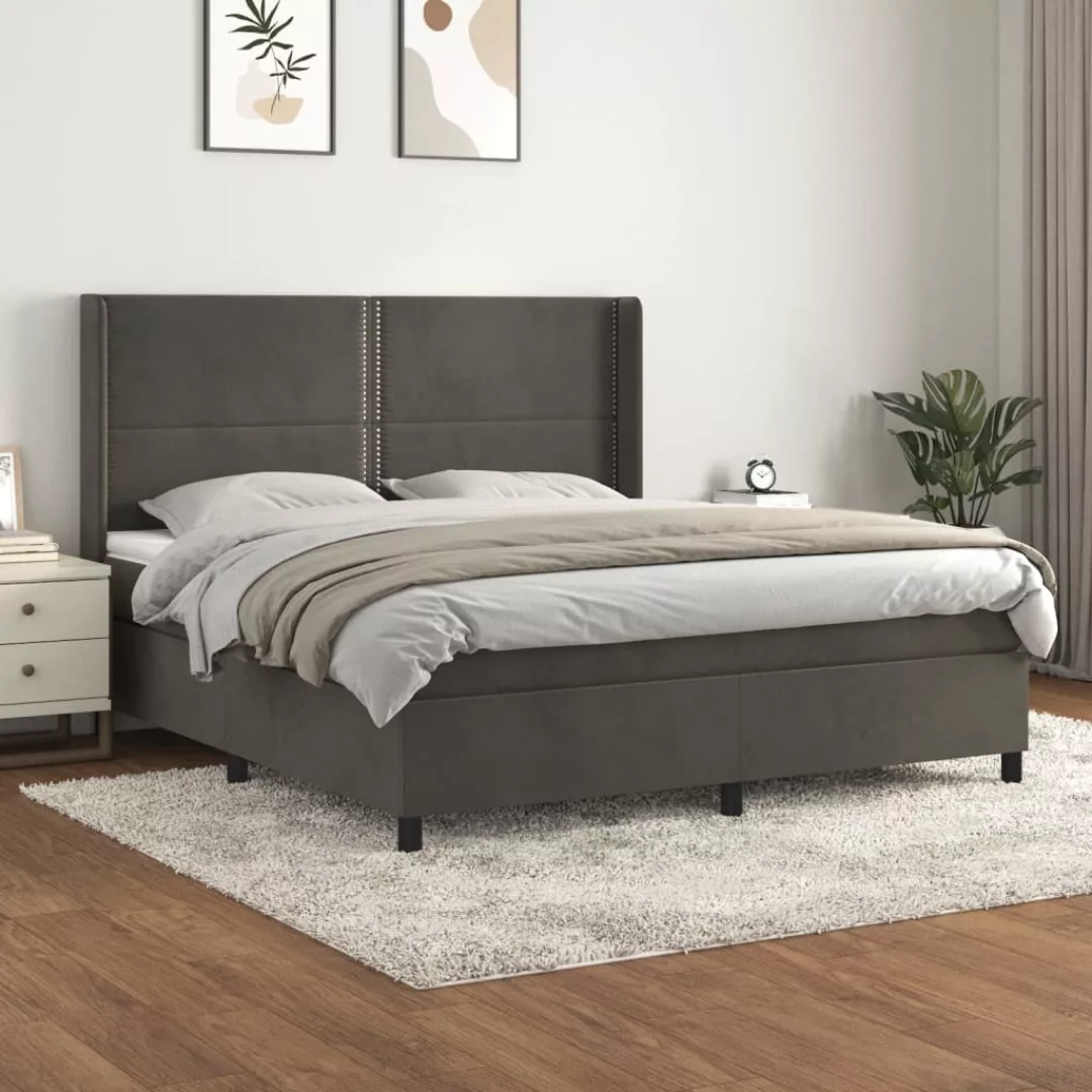 vidaXL Boxspringbett Boxspringbett mit Matratze Dunkelgrau 180x200 cm Samt günstig online kaufen