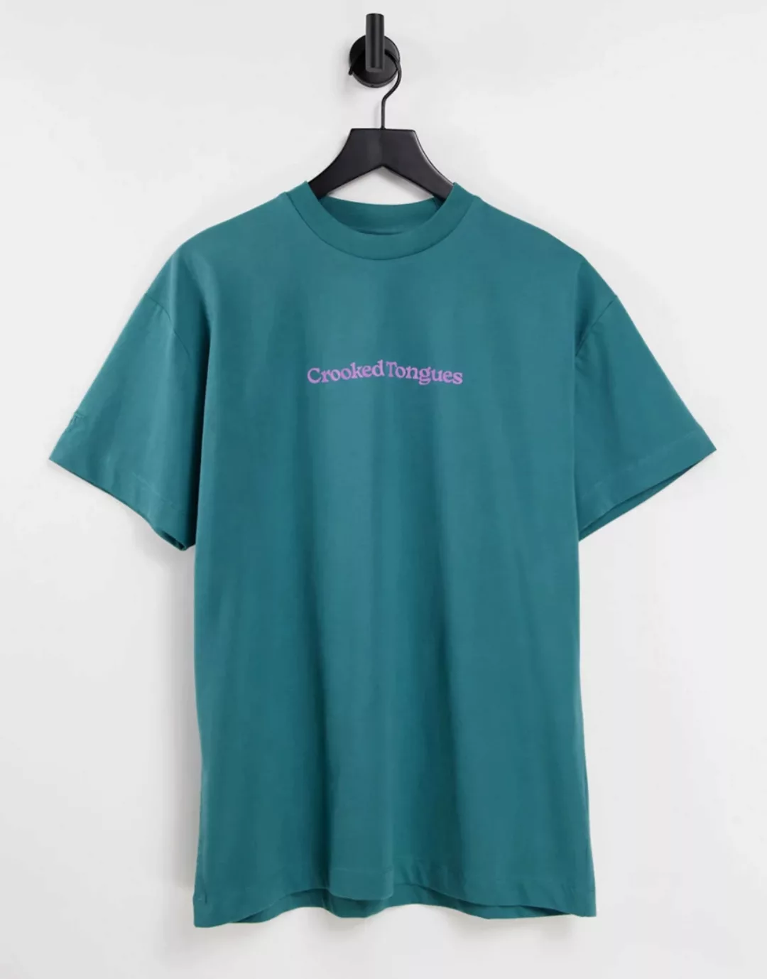 Crooked Tongues – T-Shirt in Blau mit "Dogs Rule"-Print hinten günstig online kaufen
