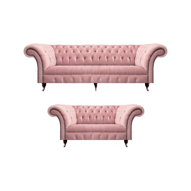 JVmoebel Chesterfield-Sofa Sofagarnitur 2tlg Rosa Komplett Chesterfield Woh günstig online kaufen