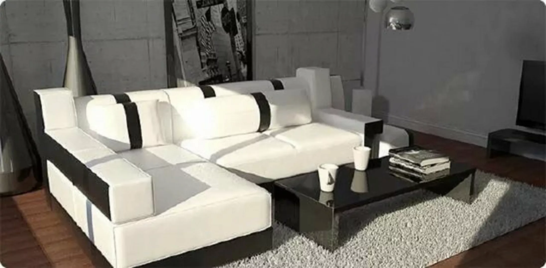 JVmoebel Ecksofa LEDERSOFA ECKSOFA MIT BETTFUNKTION + HOCKER SCHLAFSOFA LED günstig online kaufen