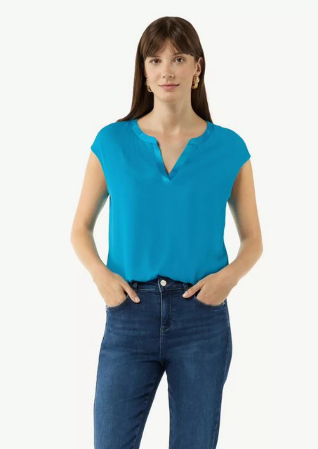 Comma Kurzarmshirt T-Shirt mit im Fabricmix mit Tunikaausschnitt günstig online kaufen