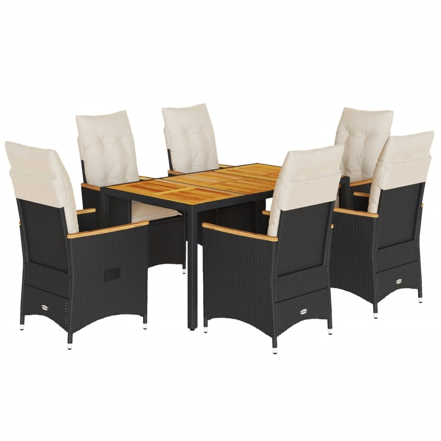 vidaXL 7-Tlg Garten-Essgruppe mit Kissen Schwarz Poly Rattan 3276835 günstig online kaufen