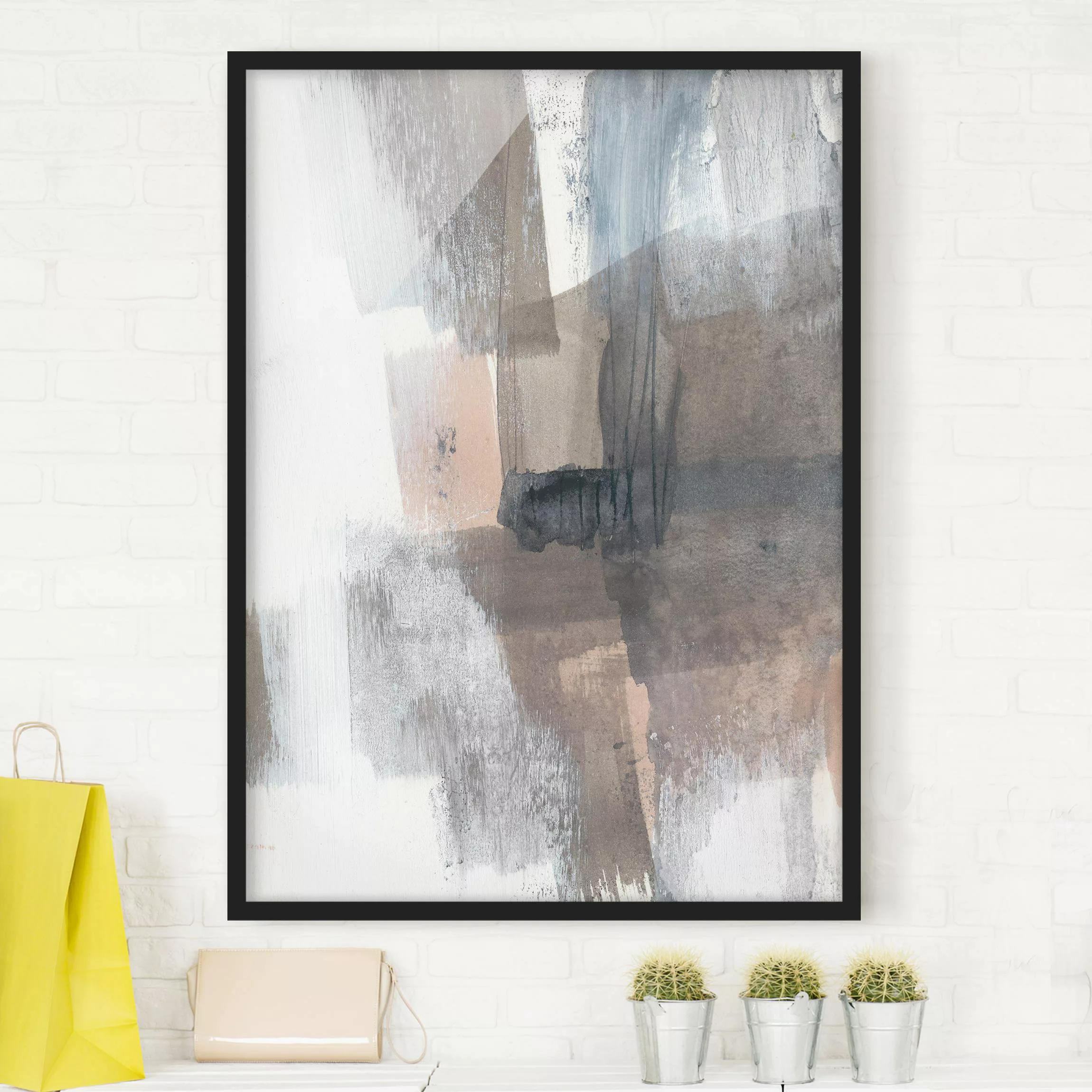 Bild mit Rahmen Abstrakt - Hochformat Schattierungen in Sepia I günstig online kaufen