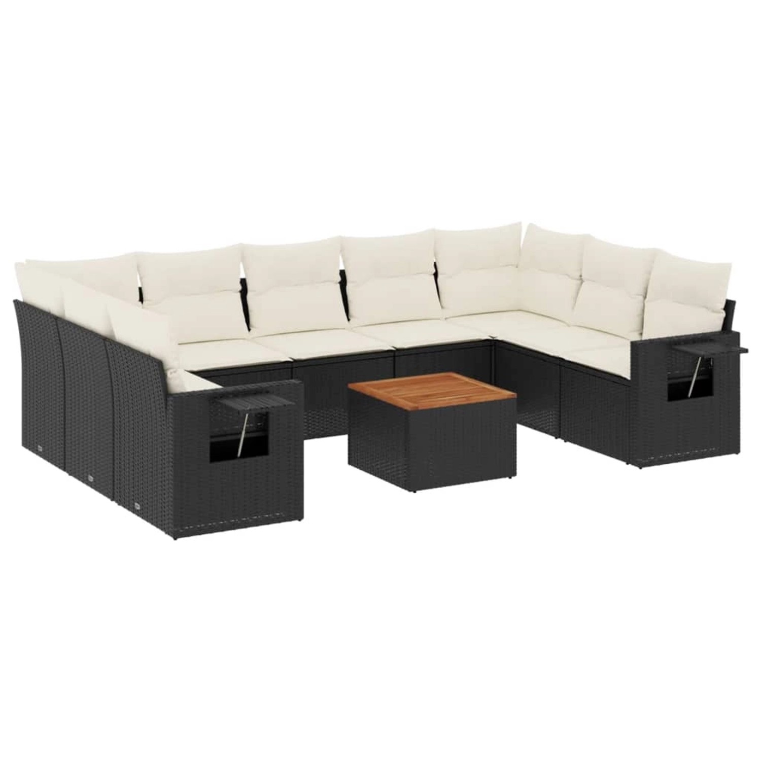vidaXL 10-Tlg Garten-Sofagarnitur mit Kissen Schwarz Poly Rattan 3257036 günstig online kaufen