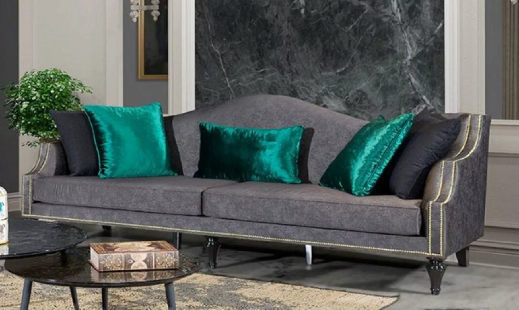 Casa Padrino Sofa Luxus Barock Sofa Grau / Schwarz / Gold - Prunkvolles Woh günstig online kaufen