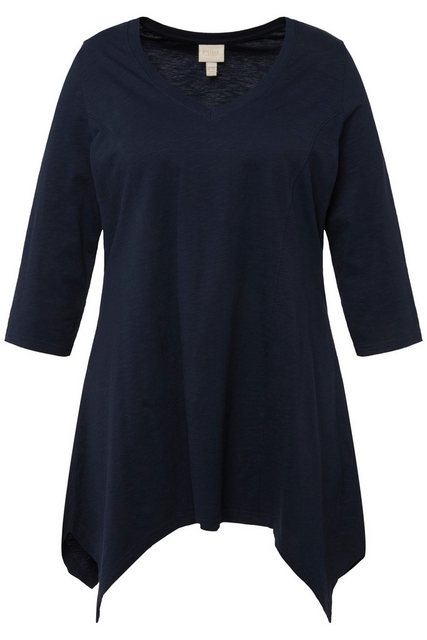 Ulla Popken Rundhalsshirt Shirt Zipfelsaum V-Ausschnitt 3/4-Arm Biobaumwoll günstig online kaufen