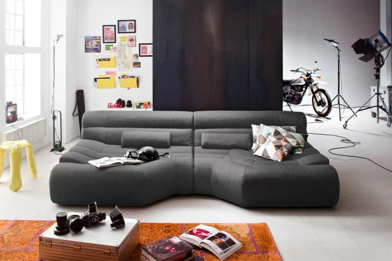 KAWOLA Big Sofa TARA Wohnlandschaft Stoff asphalt grau 292x75x148cm (B/H/T) günstig online kaufen