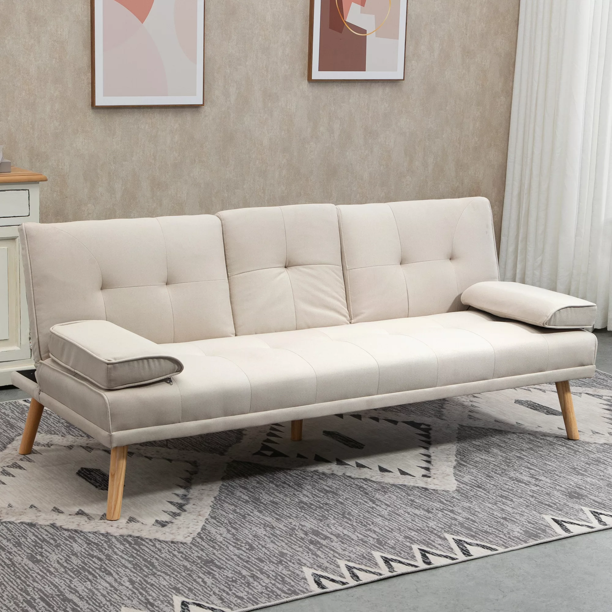 HOMCOM Schlafsofa, 3-Sitzer-Sofa, Bettsofa mit Klappbarem Tisch, Stoffsofa günstig online kaufen