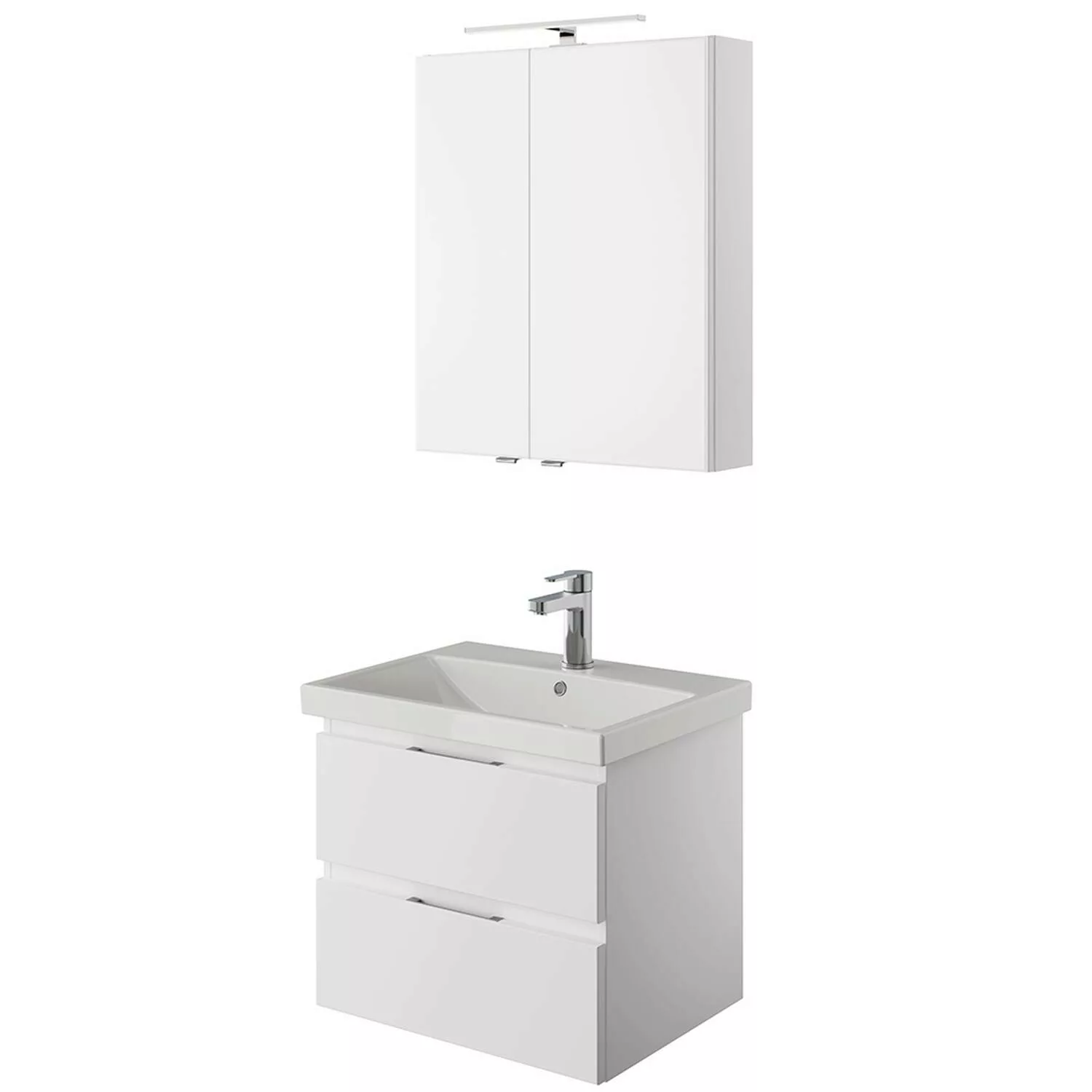 Einzelwaschplatz Set mit Waschbecken und Beleuchtung in weiß Glanz VILLATOR günstig online kaufen