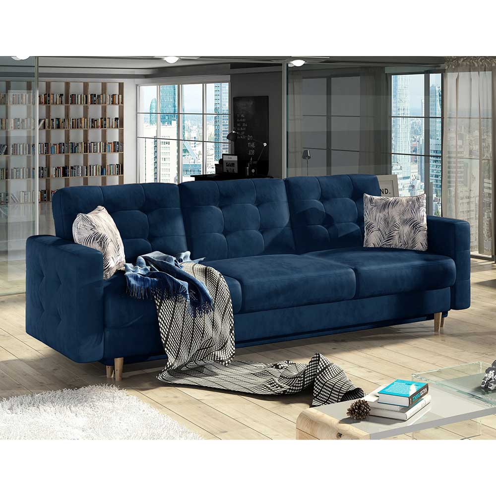 Sofa 3er Sofa aus Samt in Dunkelblau günstig online kaufen