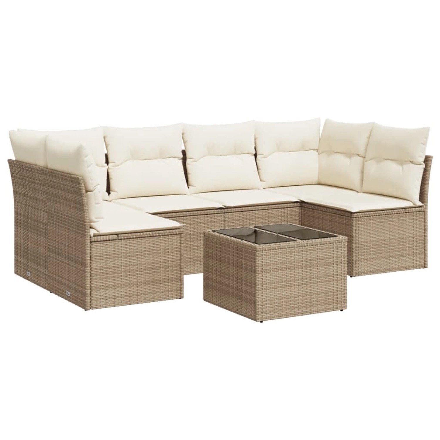 vidaXL 7-Tlg Garten-Sofagarnitur mit Kissen Beige Poly Rattan 3249237 günstig online kaufen