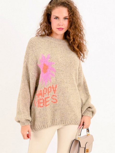 MODAFEIN Strickpullover Happy Vibes Beige günstig online kaufen