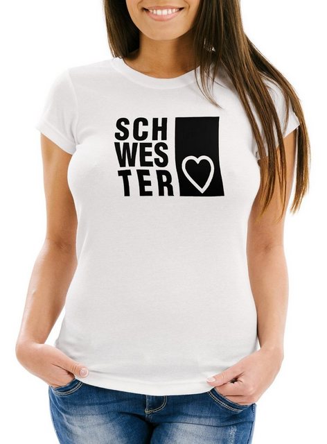 MoonWorks Print-Shirt Damen T-Shirt Schwesterherz Schwester Geschenk Geburt günstig online kaufen