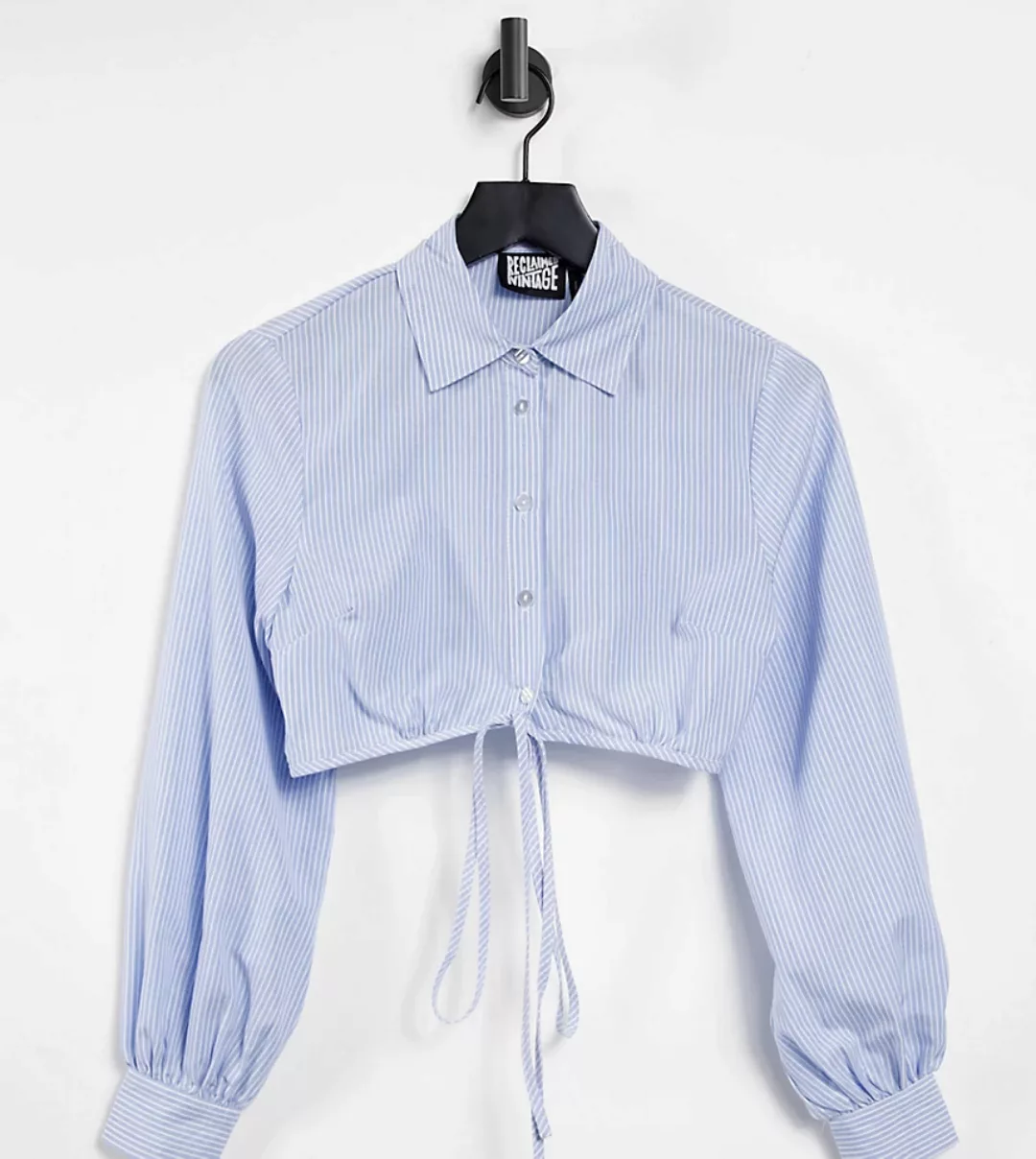 Reclaimed Vintage – Inspired – Kurzes Hemd mit Schnür-Detail und blauen Nad günstig online kaufen