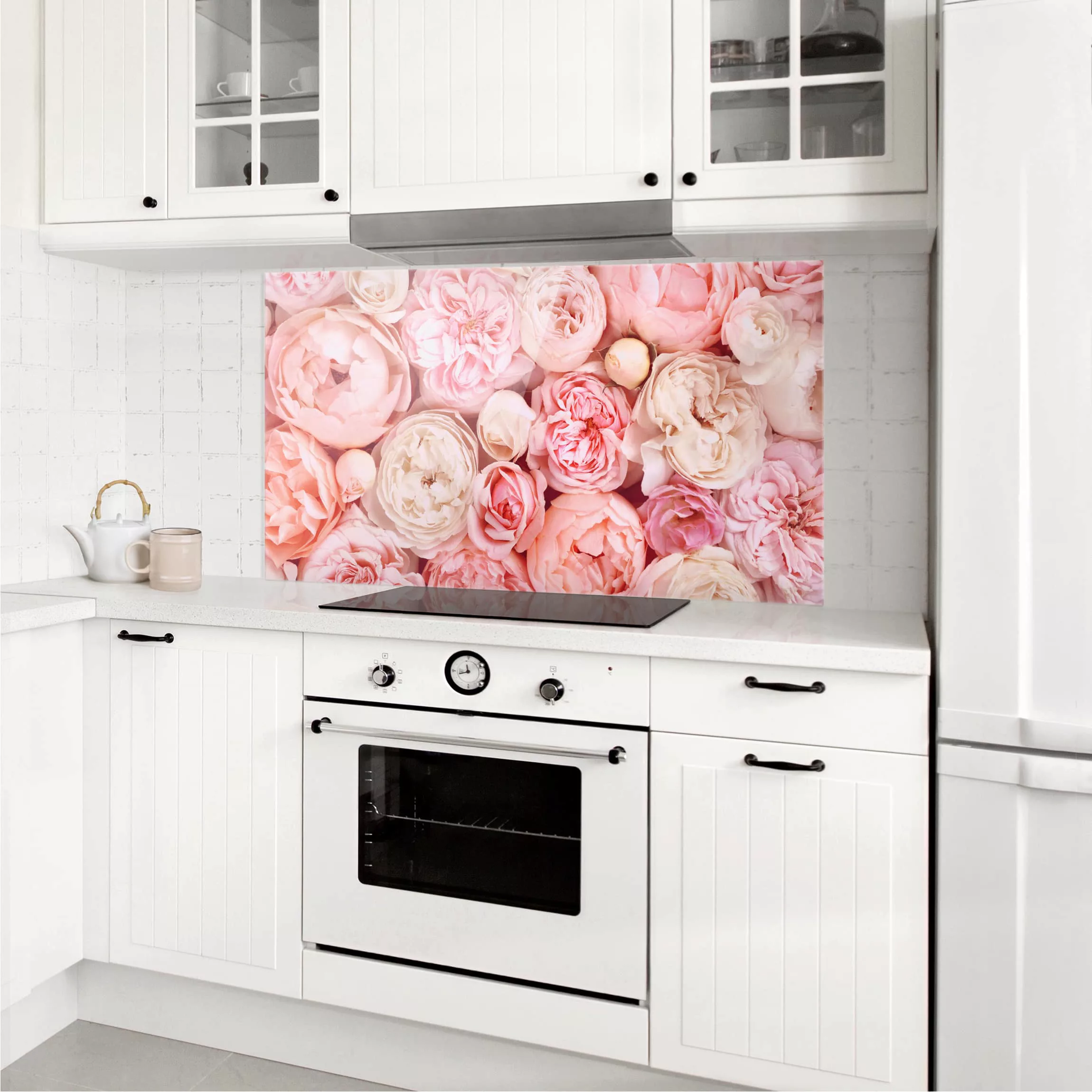 Glas Spritzschutz Blumen - Querformat 2:1 Rosen Rosé Koralle Shabby günstig online kaufen