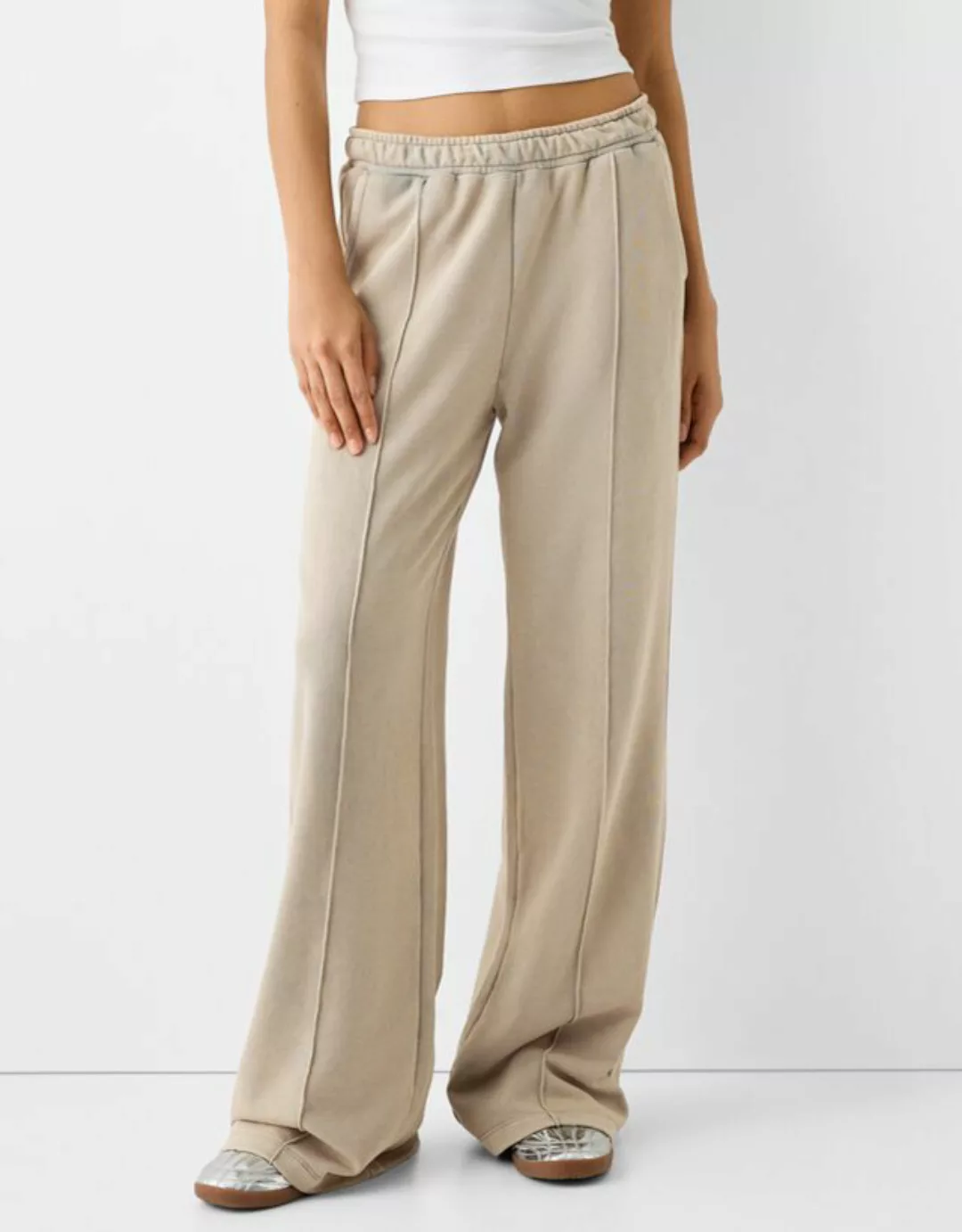 Bershka Wide-Leg-Hose Aus Plüsch Im Washed-Look Damen Xl Khaki günstig online kaufen