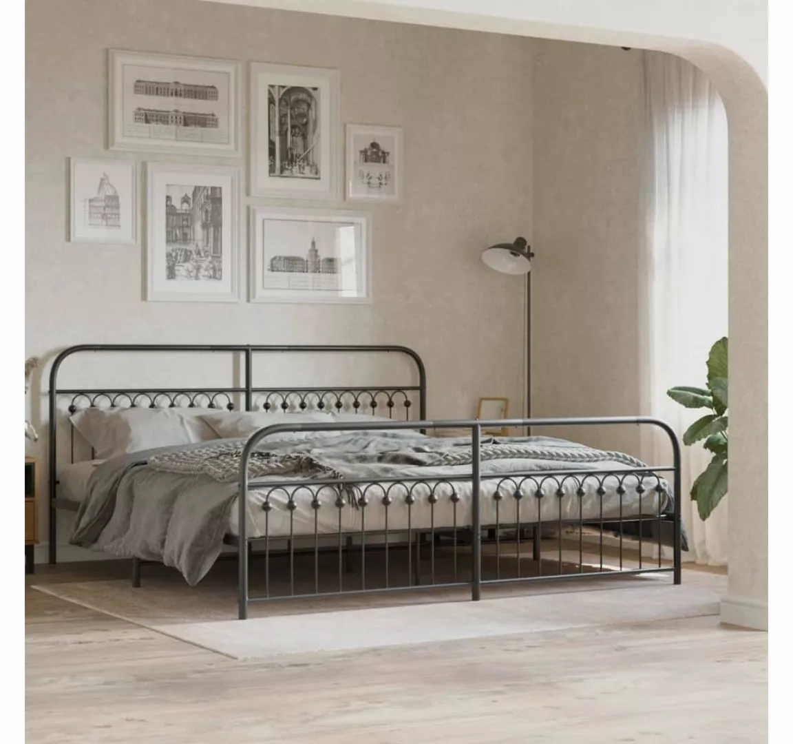 vidaXL Bett, Bettgestell mit Kopf- und Fußteil Metall Schwarz 193x203 cm günstig online kaufen