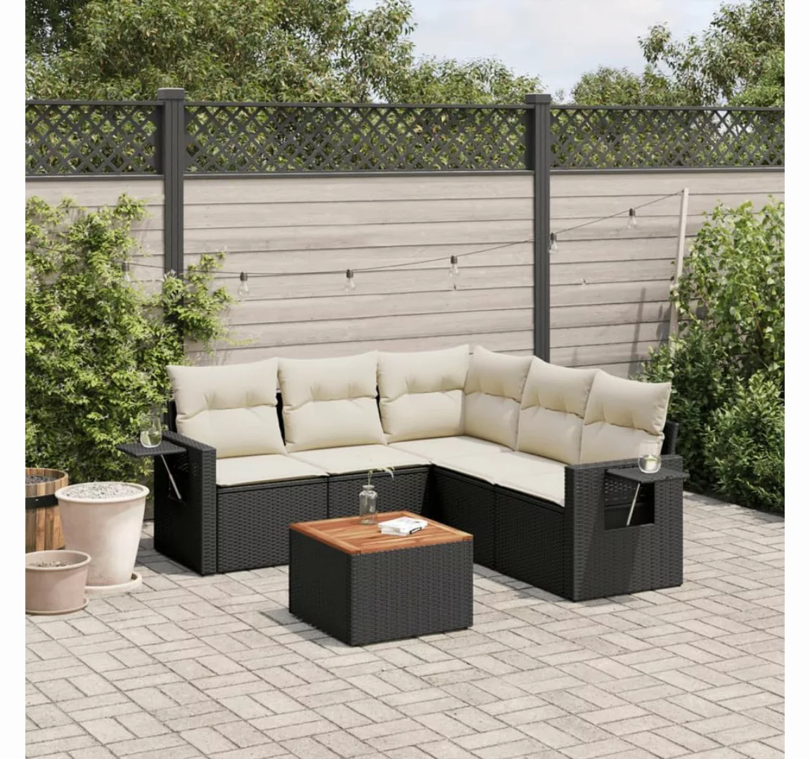 vidaXL Loungesofa 6-tlg. Garten-Sofagarnitur mit Kissen Schwarz Poly Rattan günstig online kaufen