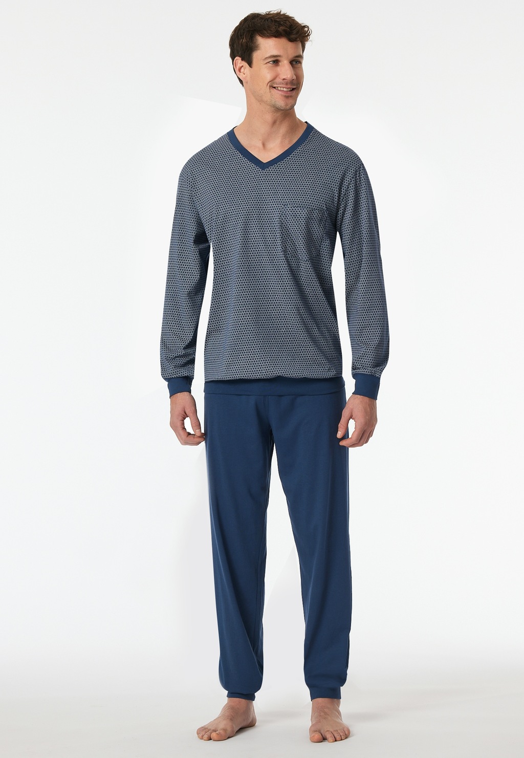 Schiesser Pyjama "Comfort Essentials", (2 tlg.), V-Ausschnitt, Brusttasche, günstig online kaufen