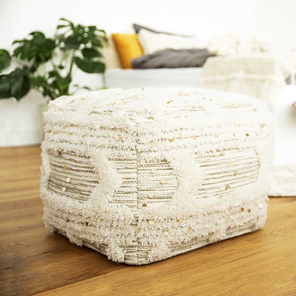 Sitzpouf in Weiß Boho Style günstig online kaufen