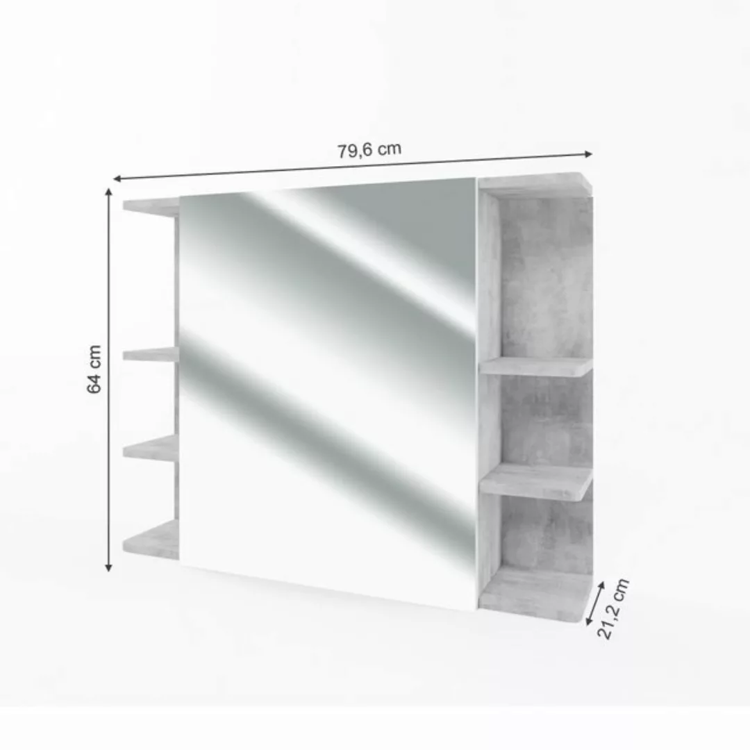 Vicco Spiegelschrank Fynn 80 x 64 cm Beton grau günstig online kaufen