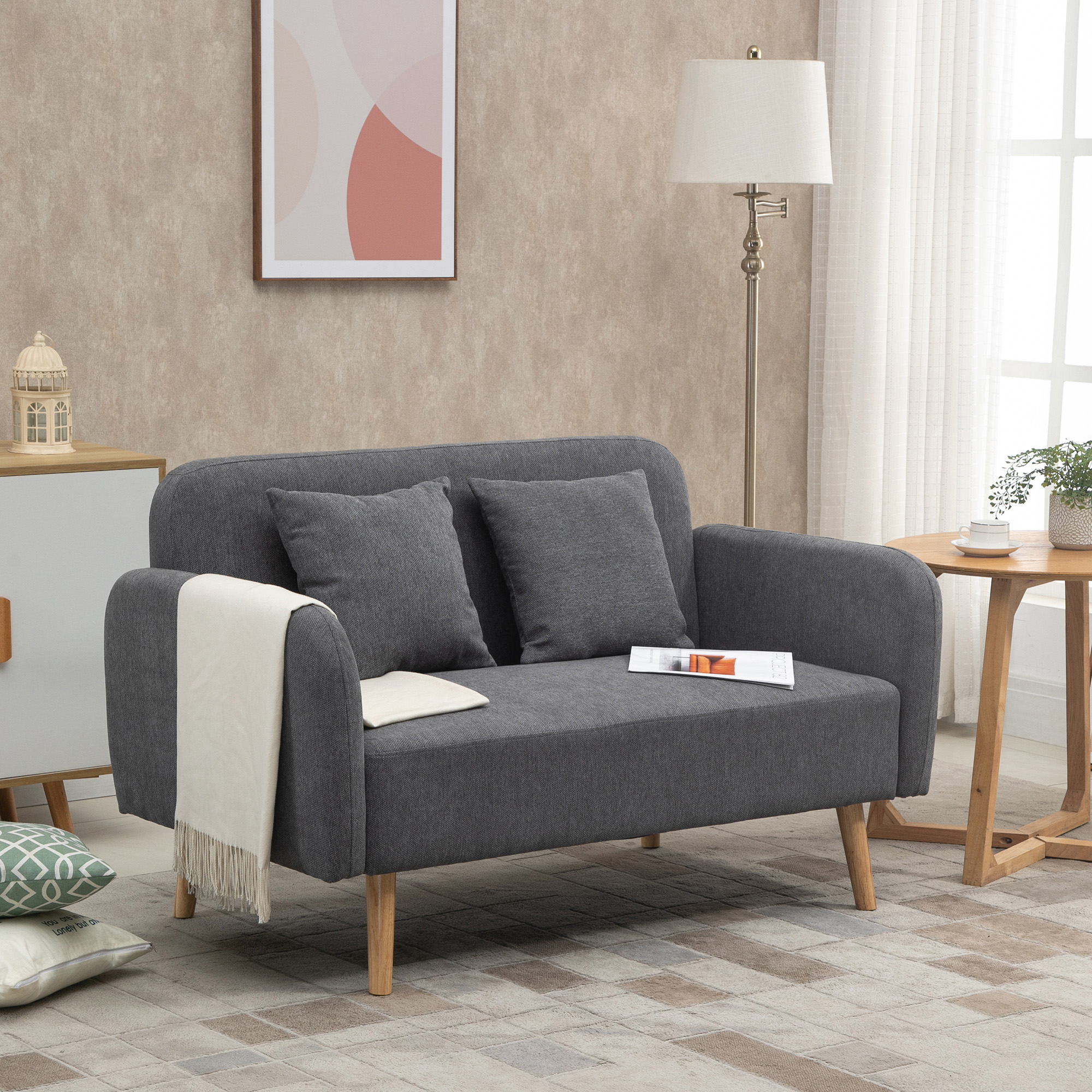 HOMCOM Doppelsofa  Loveseat mit Kissen, einstellbare Fußrasten, samtartiges günstig online kaufen