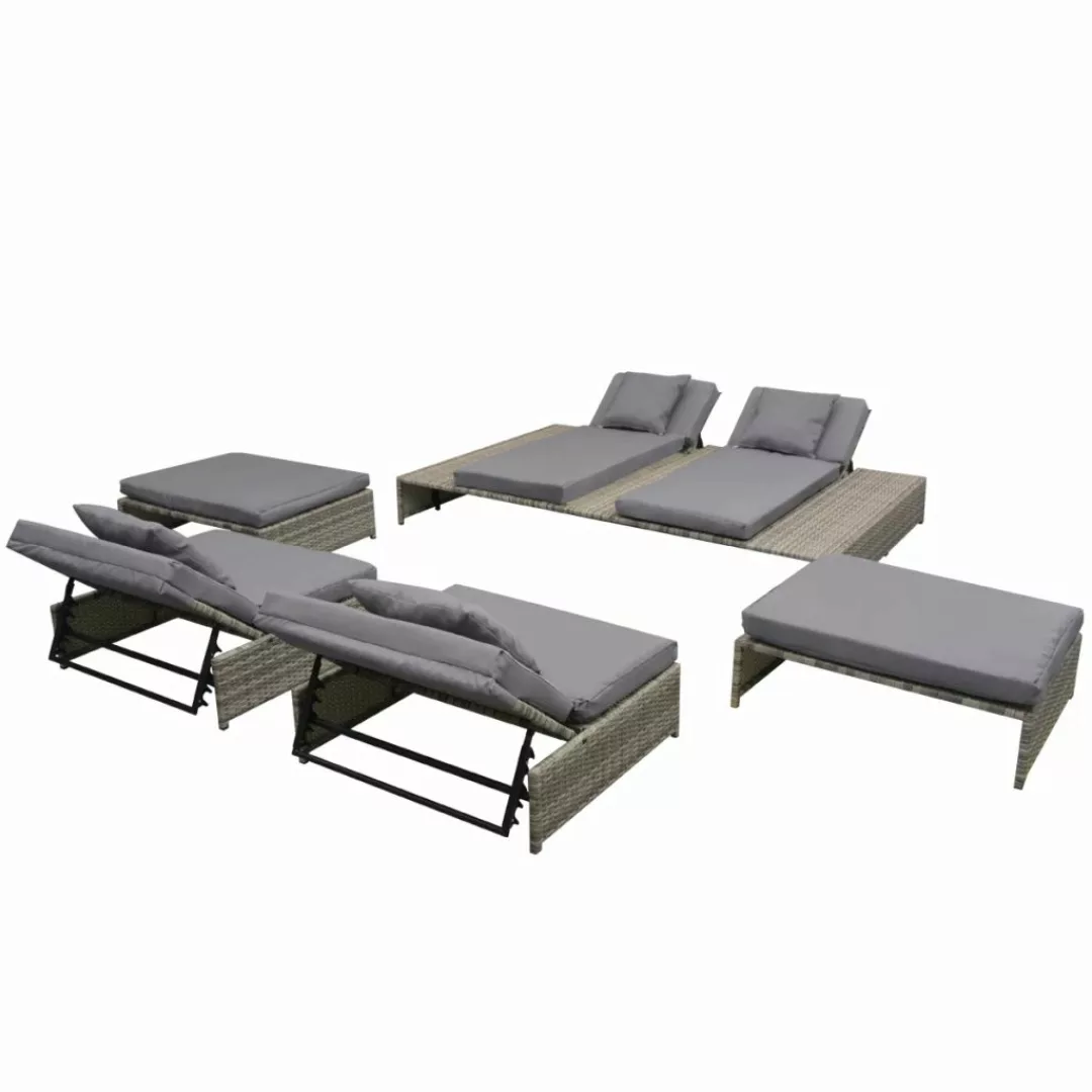 5-tlg. Garten-lounge-set Mit Auflagen Poly Rattan Grau günstig online kaufen