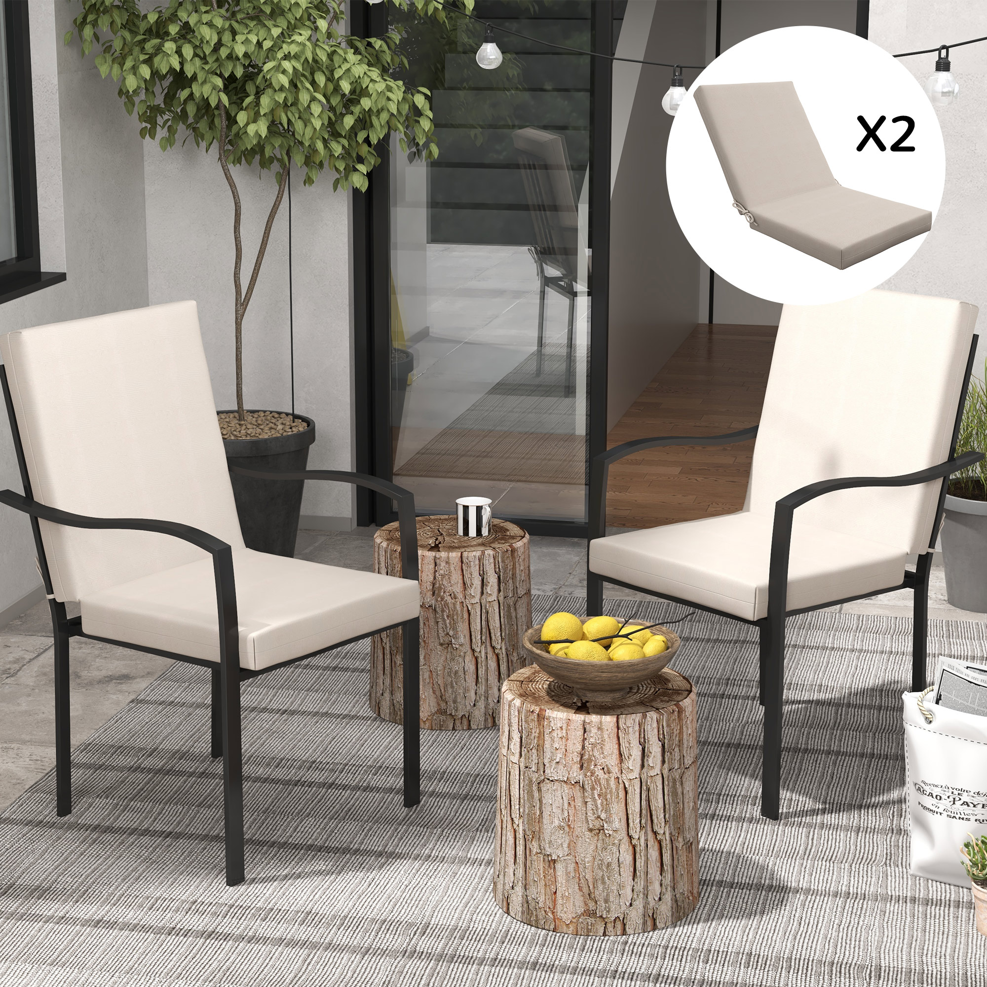 Outsunny Set von 2 Gartenstuhlkissen mit abnehmbaren Bindungen und 8 cm Pol günstig online kaufen