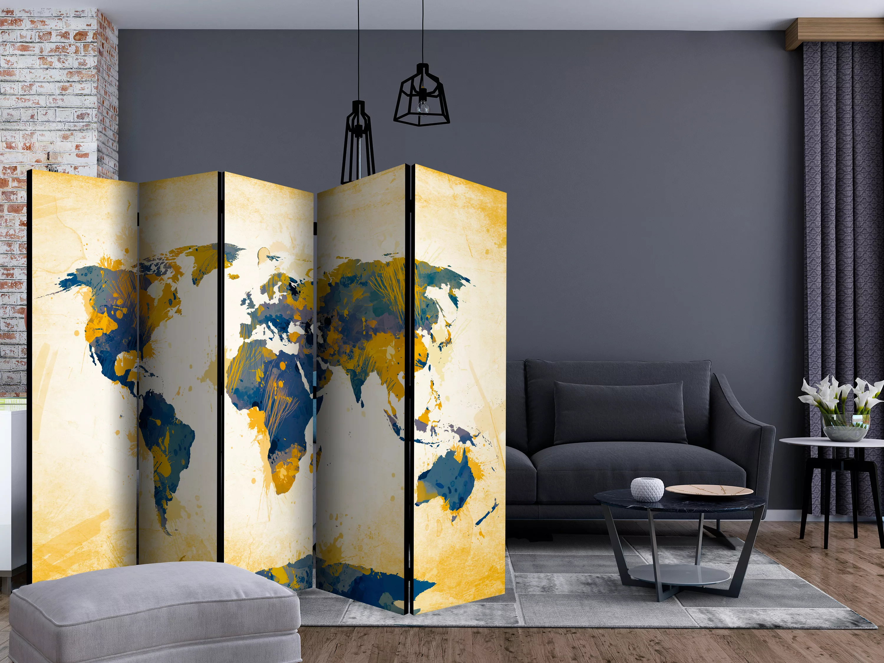 5-teiliges Paravent - Map Of The World - Sun And Sky Ii [room Dividers] günstig online kaufen