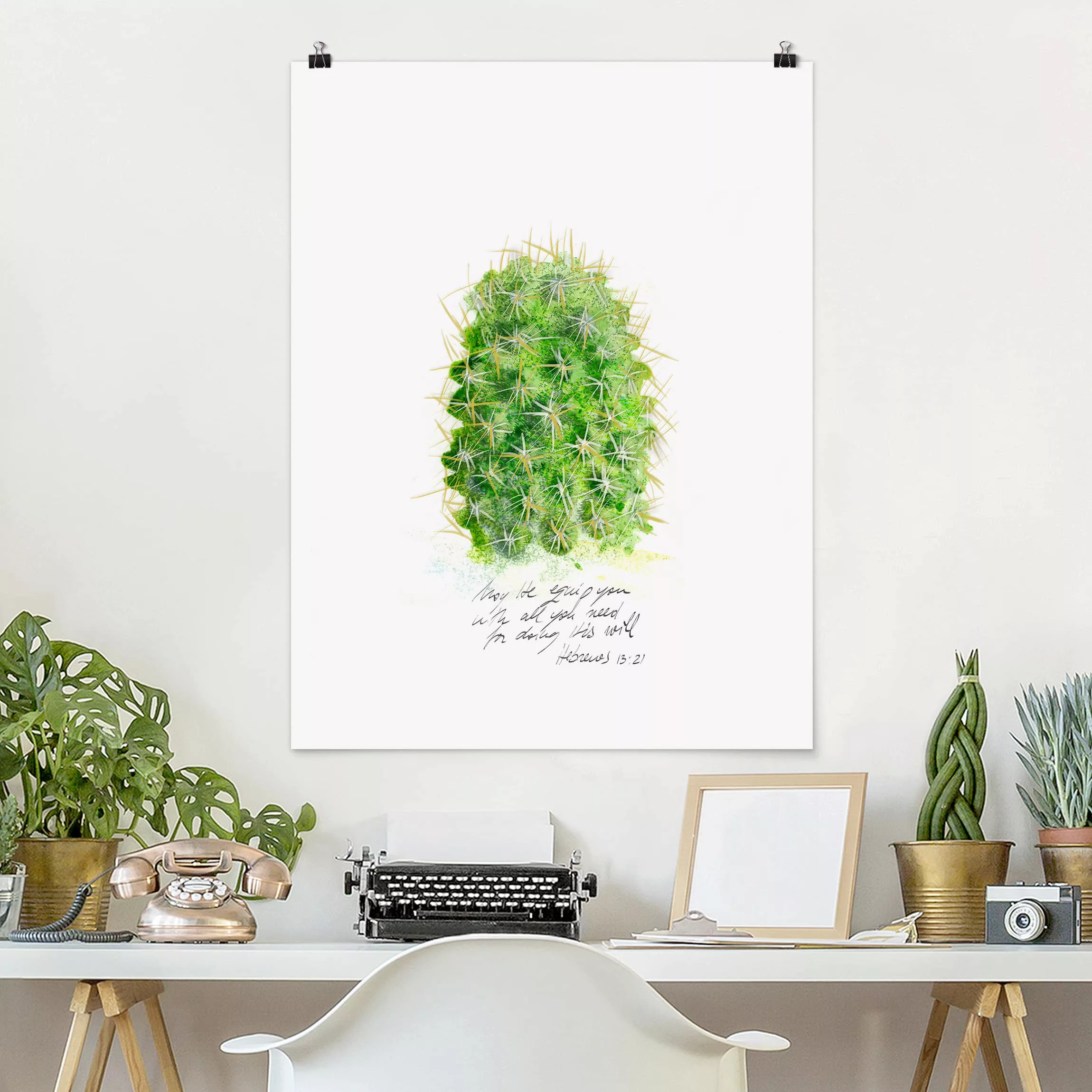 Poster Blumen - Hochformat Kaktus mit Bibelvers I günstig online kaufen