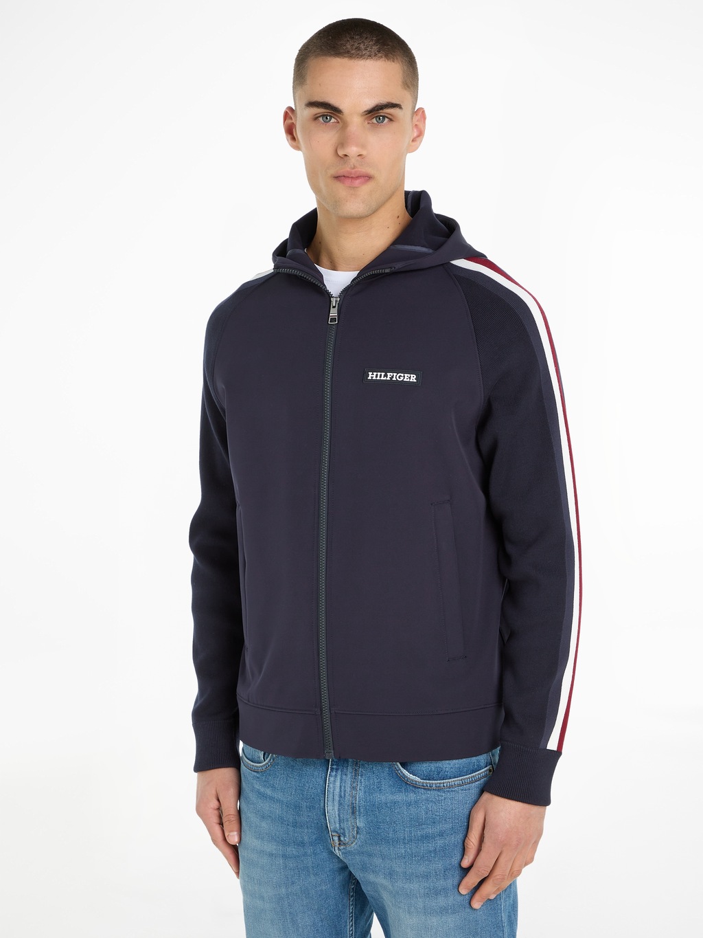 Tommy Hilfiger Kapuzenpullover "MIXED MEDIA HOODED SWEATER", mit TH-Streife günstig online kaufen