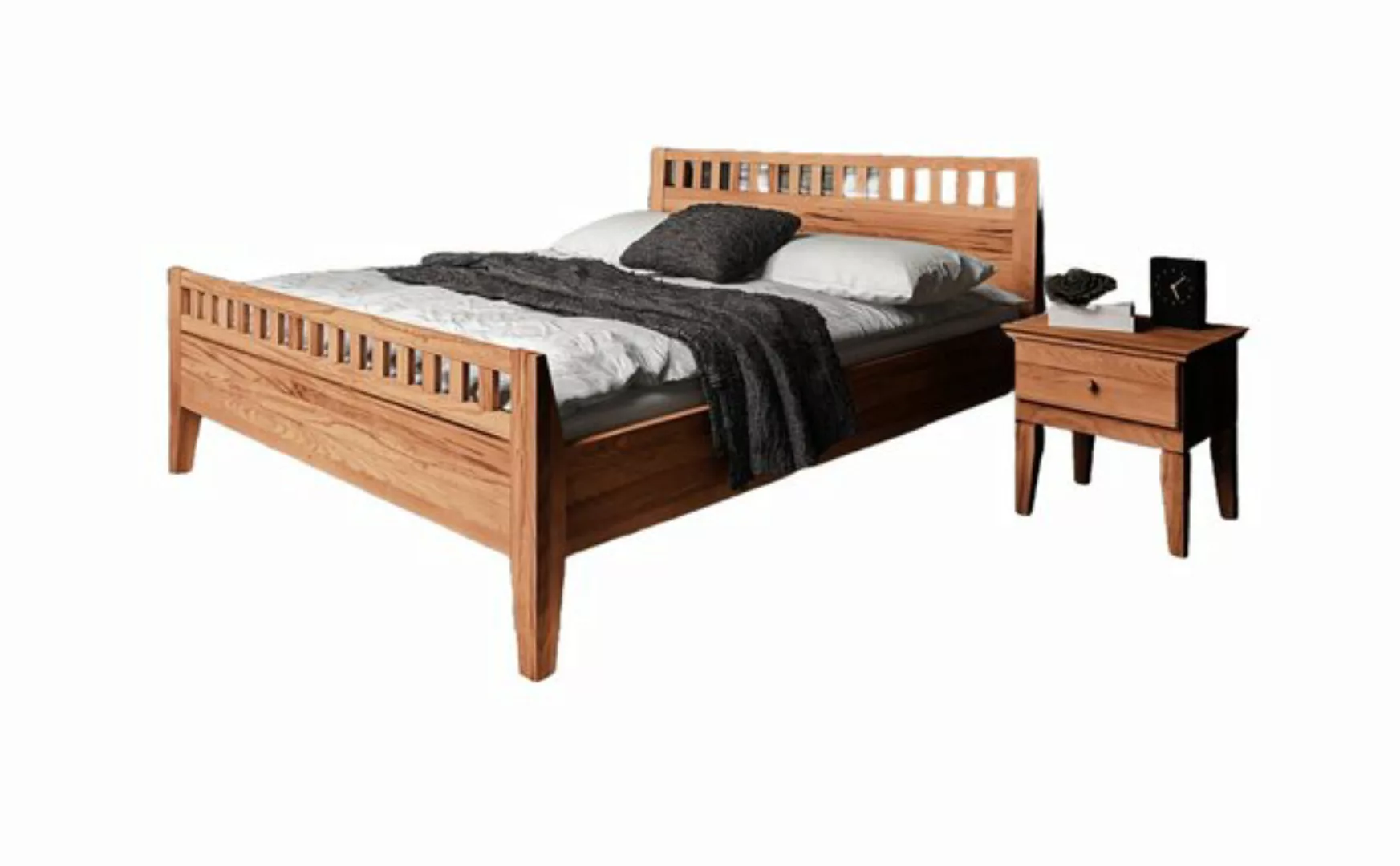 Natur24 Einzelbett Bett Sydo 6 Sonderlänge 160x210 Kernbuche Holzkopfteil h günstig online kaufen