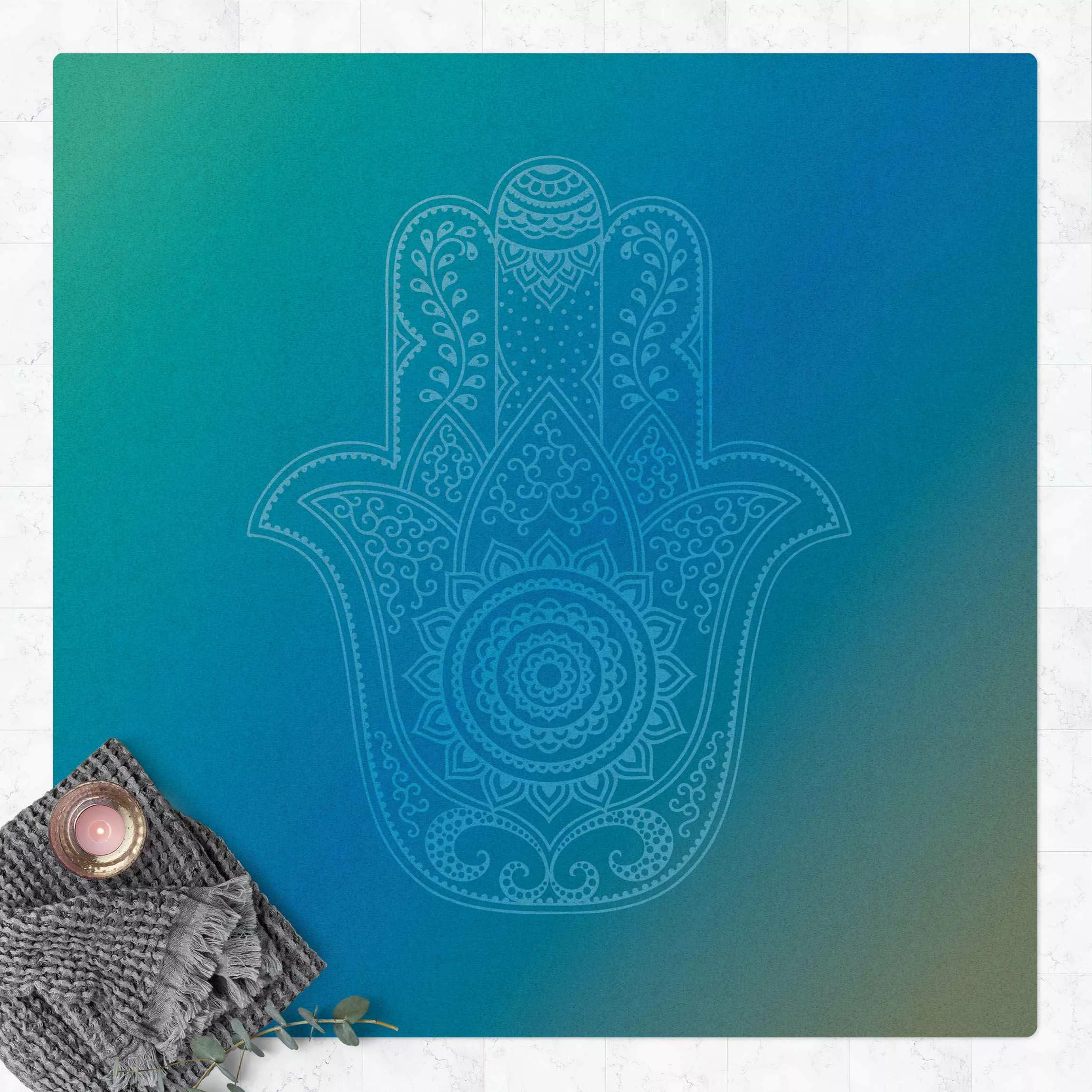 Kork-Teppich Hamsa Hand Illustration Blau günstig online kaufen