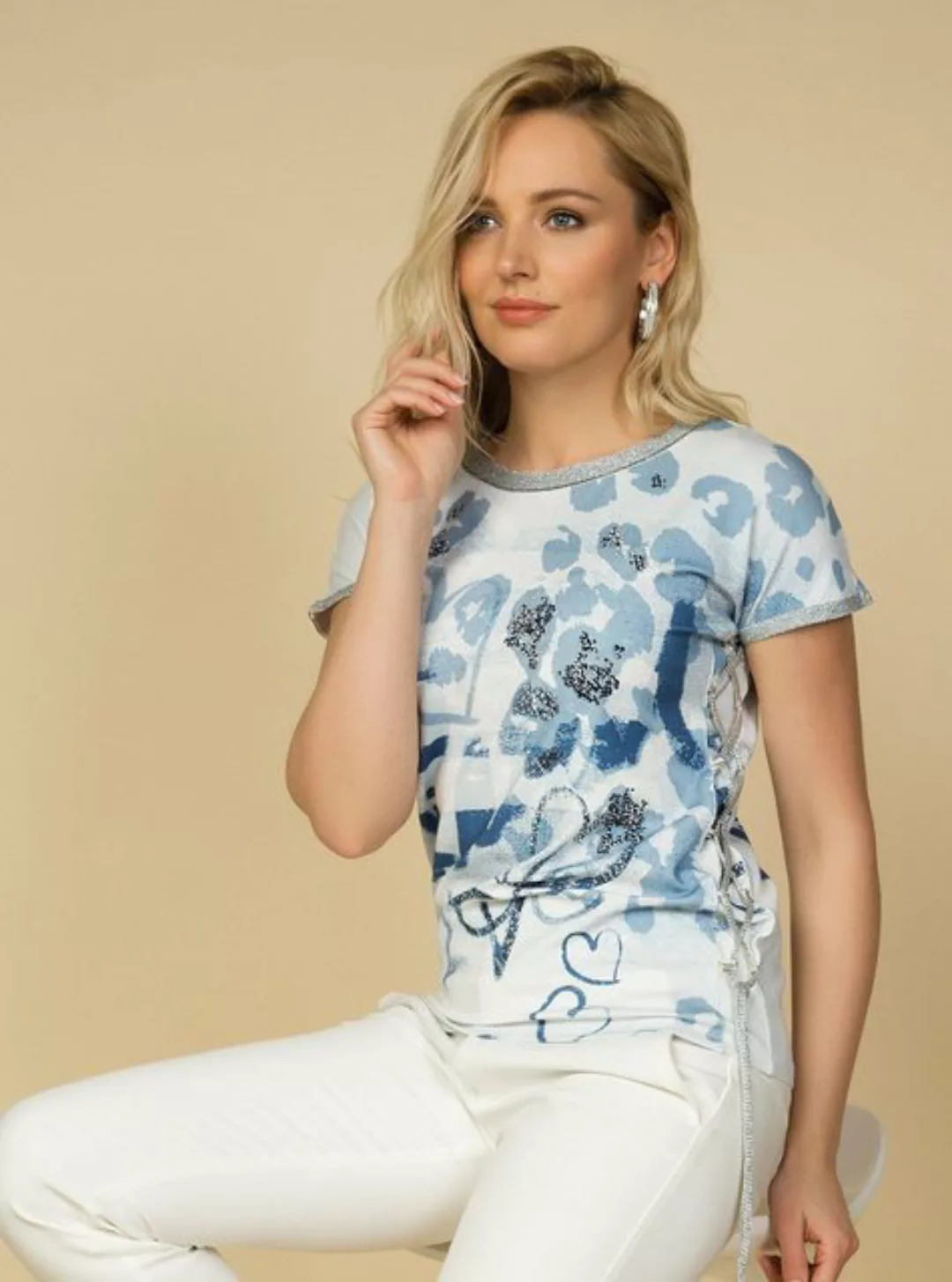 Passioni Print-Shirt mit abstraktem Leo-Print und Schriftzügen T-Shirt mit günstig online kaufen