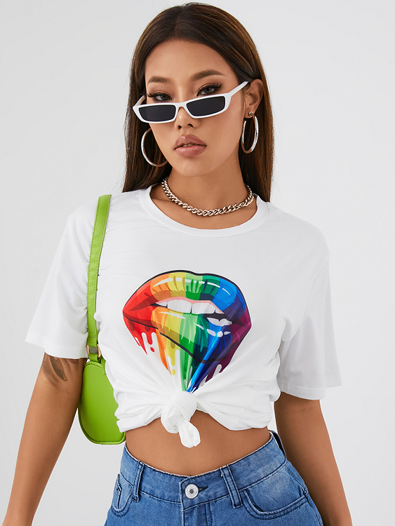 YOINS BASICS White Letter Grafik Kurzarm-T-Shirt mit Rundhalsausschnitt günstig online kaufen