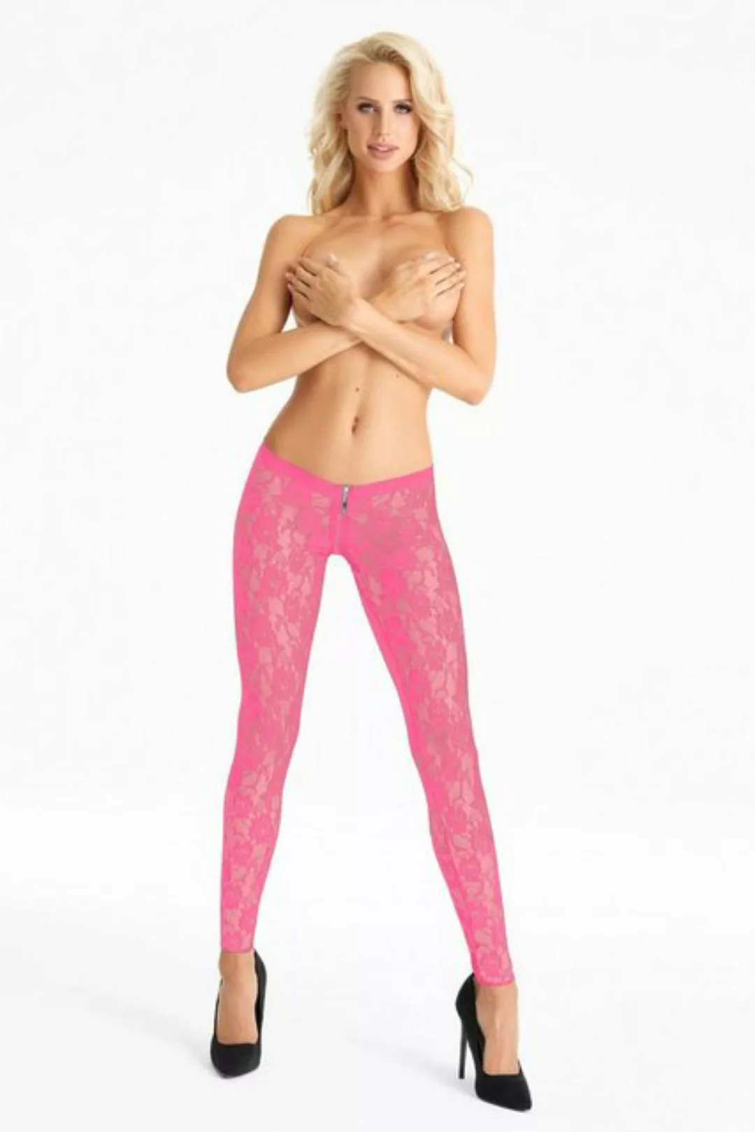 7Heaven Leggings Spitzen Leggings LG008 mit Reißverschluss pink schwarz Mad günstig online kaufen