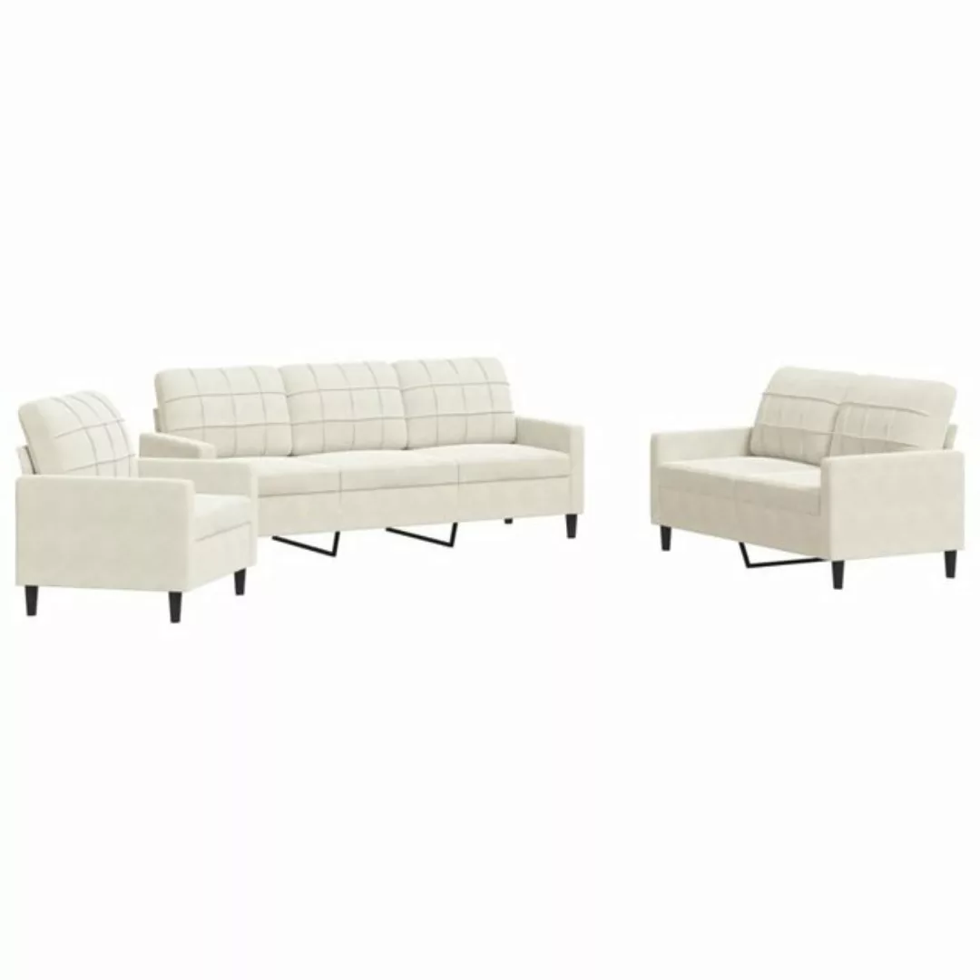 vidaXL Sofa 3-tlg. Sofagarnitur mit Kissen Creme Samt günstig online kaufen