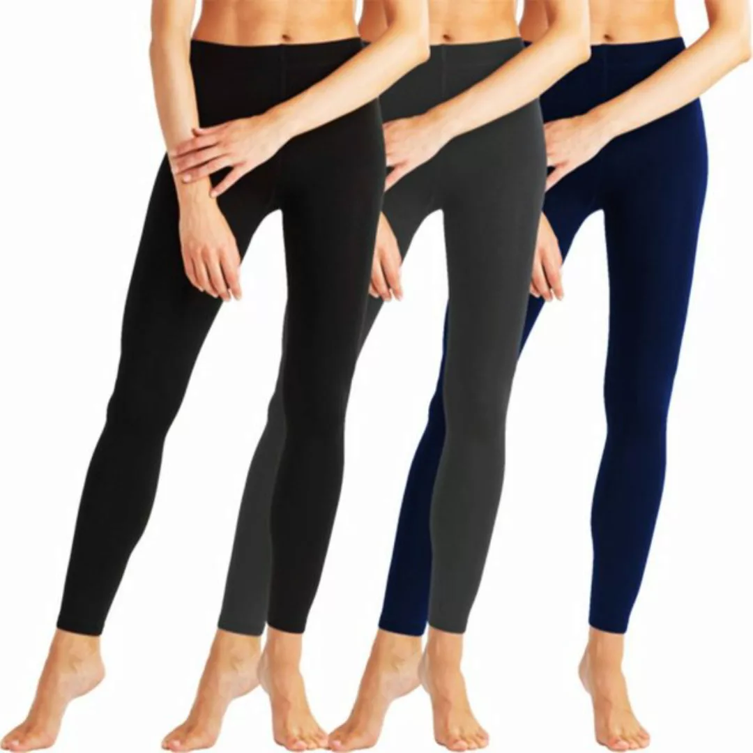 TEXEMP Thermoleggings 3er Pack Damen Thermo Leggings Baumwolle Hose Winter günstig online kaufen