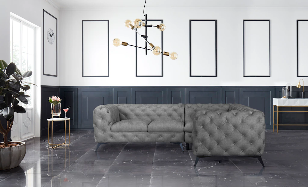 Leonique Chesterfield-Sofa "Ecksofa GLYNIS L-Form mit Wellenunterfederung, günstig online kaufen