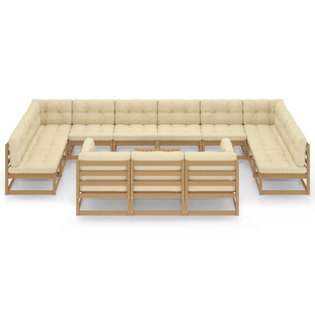 14-tlg. Garten-lounge-set Kissen Honigbraun Kiefer Massivholz günstig online kaufen