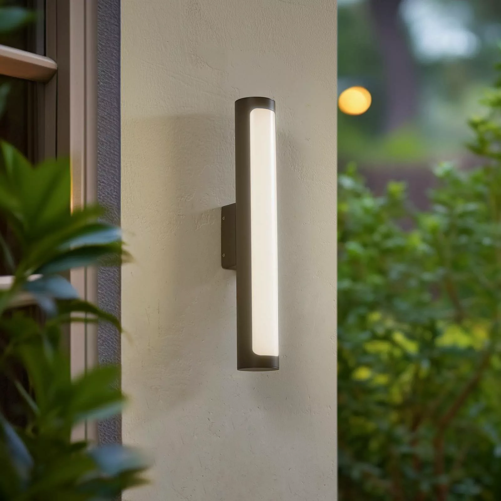 Lucande LED-Außenwandlampe Tuberia, anthrazit, Metall, Ø 7cm günstig online kaufen