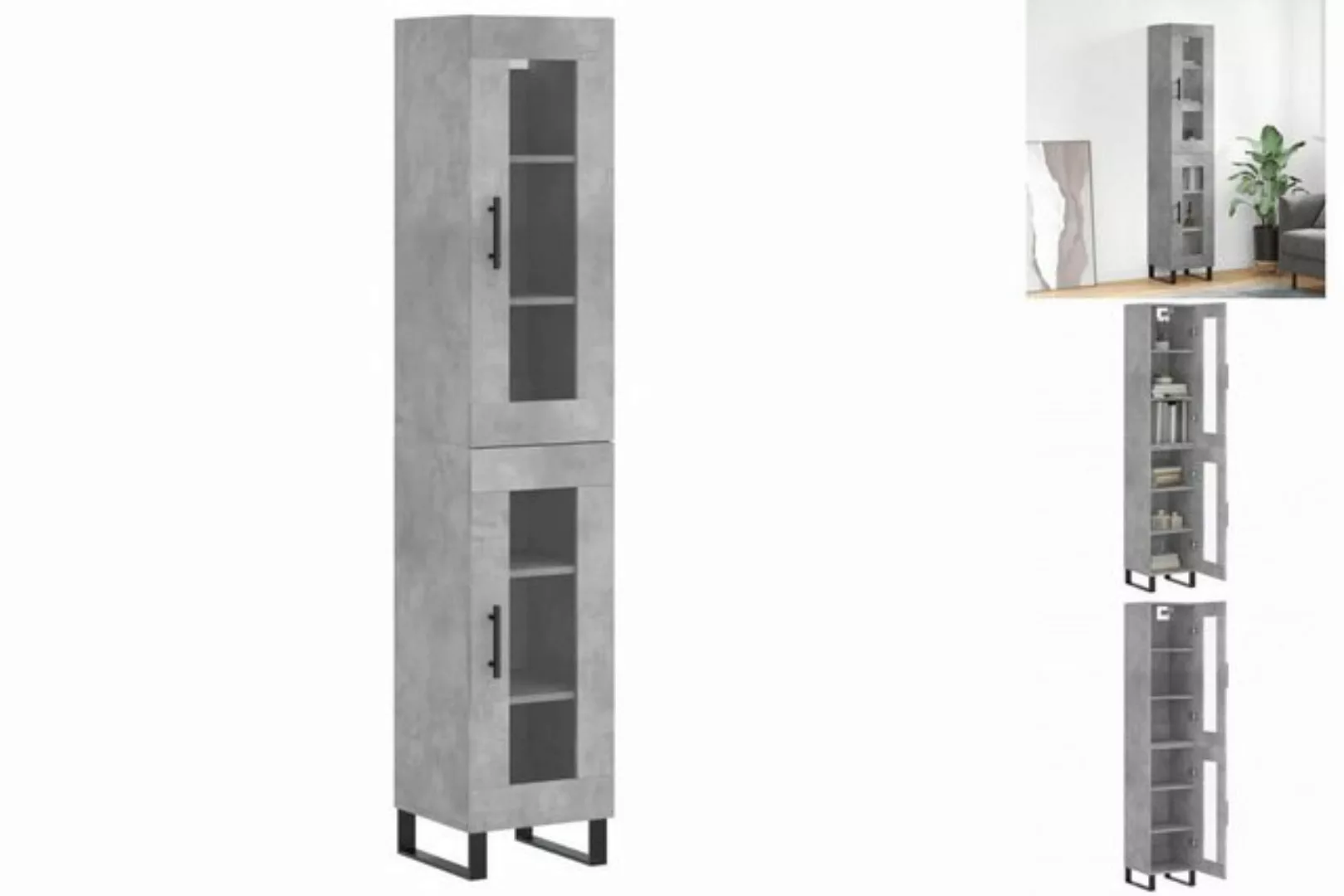 vidaXL Vitrine Highboard Betongrau 34,5x34x180 cm Spanplatte Glas Vitrine günstig online kaufen