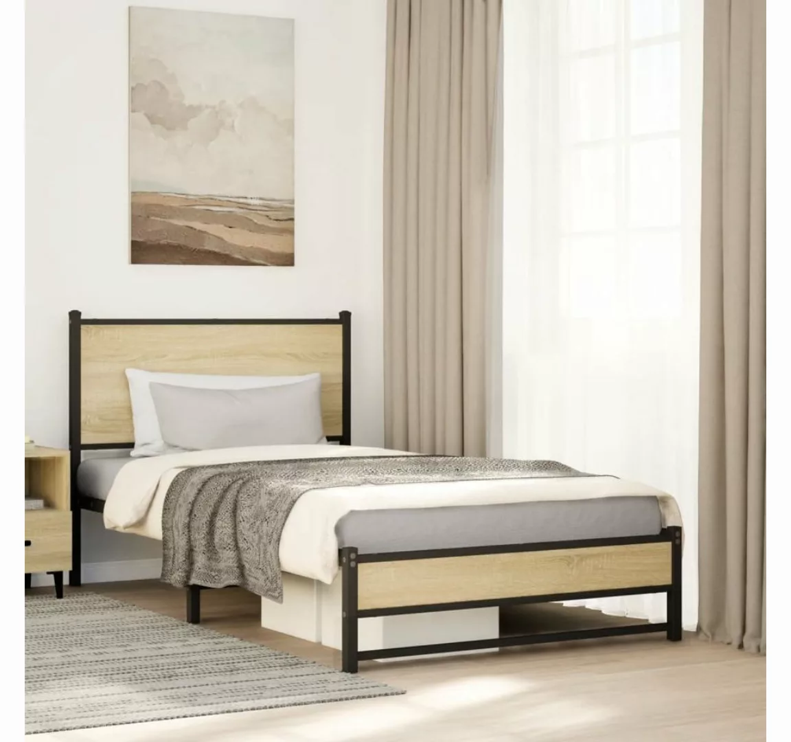 vidaXL Bett Metallbett ohne Matratze Sonoma-Eiche 107x203 cm günstig online kaufen