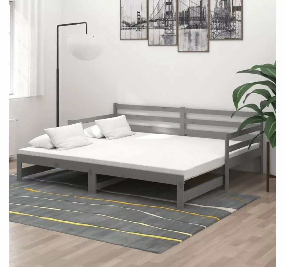 vidaXL Bettgestell Ausziehbares Tagesbett Gästebett 2x90x200 cm Grau Massiv günstig online kaufen
